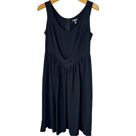 Samantha Pleet Black Silk Degas Sleeveless Dress Gathered Midi Size 6 - Picture 11 of 12